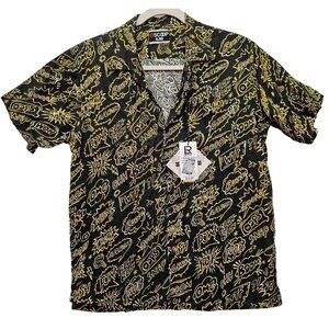 LR Scoop Boys Button Up Comics Short Sleeve Shirt Size XL (18)  Black & Yellow